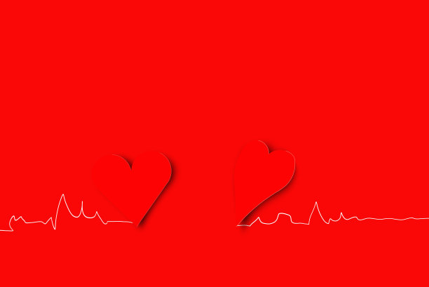 剪纸心形在红色背景上有阴影与手绘素描线白色情人节为复制文本卡，爱情背景图片下载