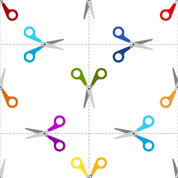 无缝模式的剪刀和虚线在彩色的背景图片下载