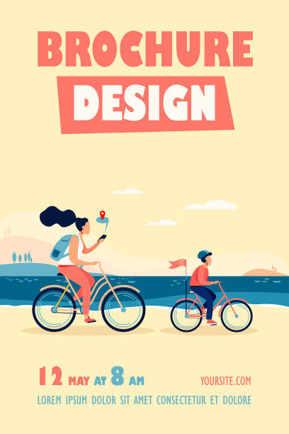 妈妈和儿子沿着海岸骑自行车图片下载