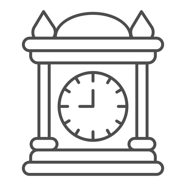 古董钟细线图标，童话的概念，复古的桌子马车钟标志在白色的背景，老木头手表图标轮廓风格的移动概念和网页设计。矢量图形。图片下载