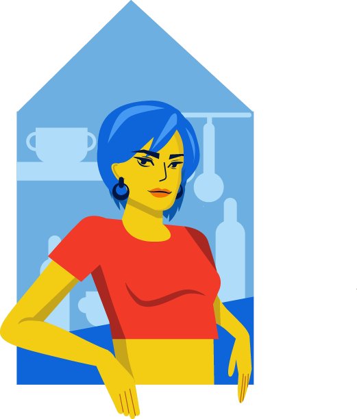 厨房里的女人，矢量插图，白色背景的平面风格图片下载