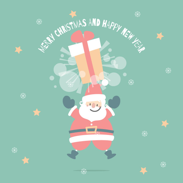 圣诞快乐，新年快乐，可爱的圣诞老人和礼物在冬天绿色的背景图片下载