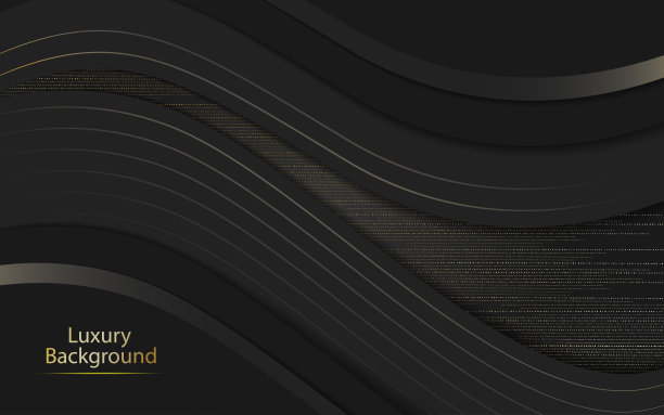 抽象的黑色和灰色颜色重叠几何形状在黑暗的背景与金色闪烁点。豪华矢量插图背景。素材图片
