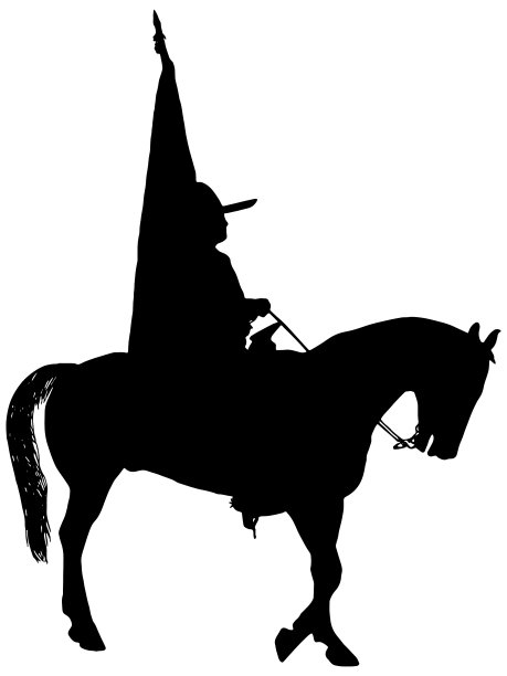 牛仔用旗子骑着马的剪影图片下载