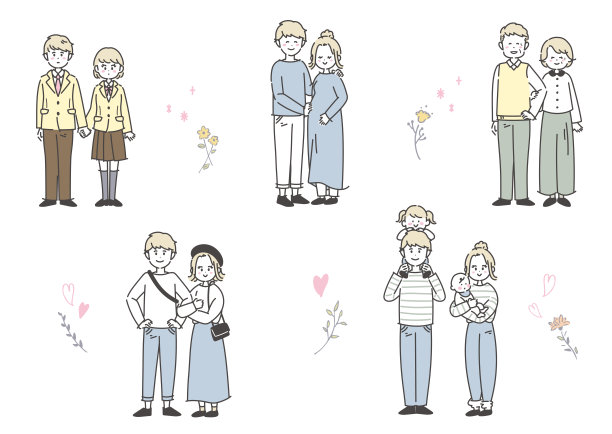 这是一对夫妻生活的写照。向量。图片下载