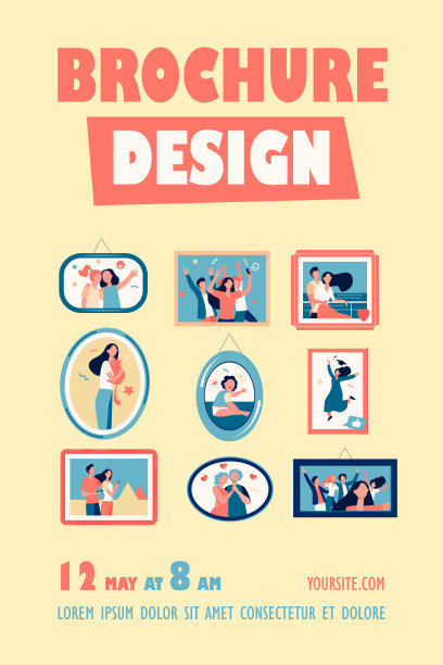 卡通家庭相框孤立的平面矢量插图图片下载