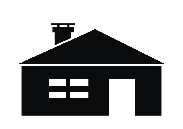 黑色的房子，有窗户，门和烟囱，eps。图片下载