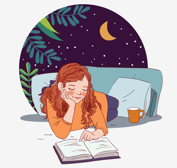 可爱的女孩在卧室里看书图片下载