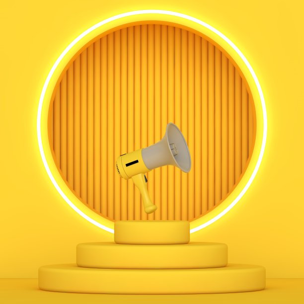 黄色领奖台和最小抽象背景，三维渲染几何形状，舞台上的奖项在现代网站。图片下载