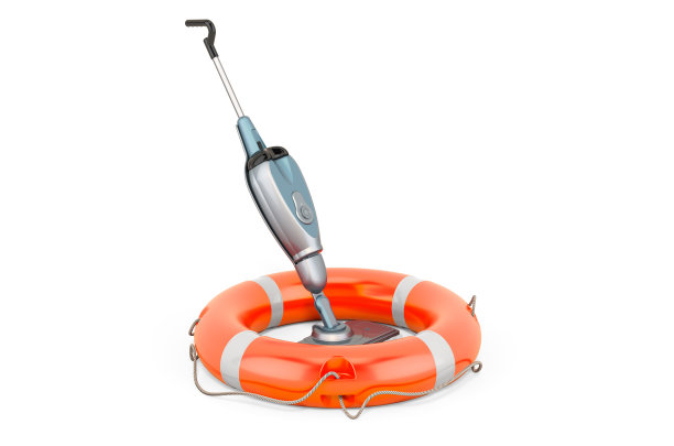 蒸汽拖把的服务和维修，3D渲染隔离在白色背景图片下载