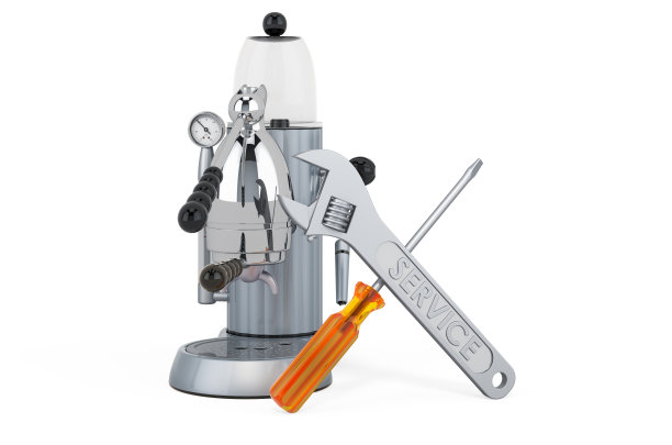 手工咖啡机的维修和服务，复古设计，3D渲染隔离在白色背景图片下载