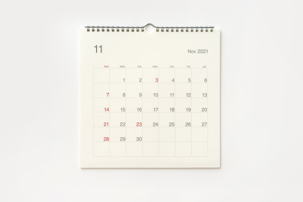11月2021年日历页上的白色背景。图片下载