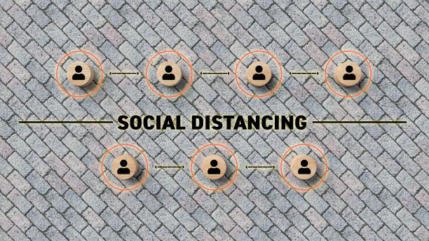 木制圆柱体与人的图标和信息社会距离- 3d插图图片下载