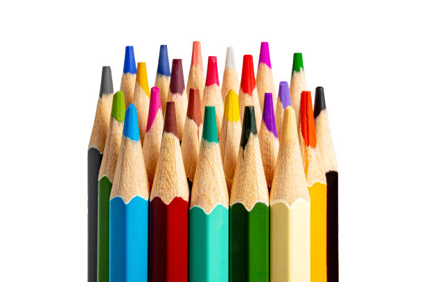 在白色背景上孤立的一束彩色铅笔图片下载