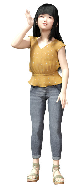 3D插图亚洲女孩在白色图片下载