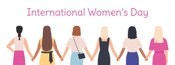 国际妇女节：女性角色手牵手站立，女性多元化群体姐妹情谊力量矢量概念图片下载