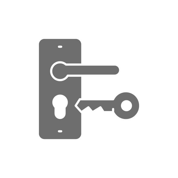 带钥匙的门把手，灰色图标的锁。图片下载
