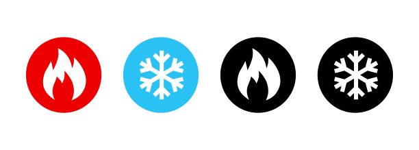 冷热图标集：火焰和雪花符号，加热和冷却按钮。矢量EPS 10，白色背景隔离图片下载