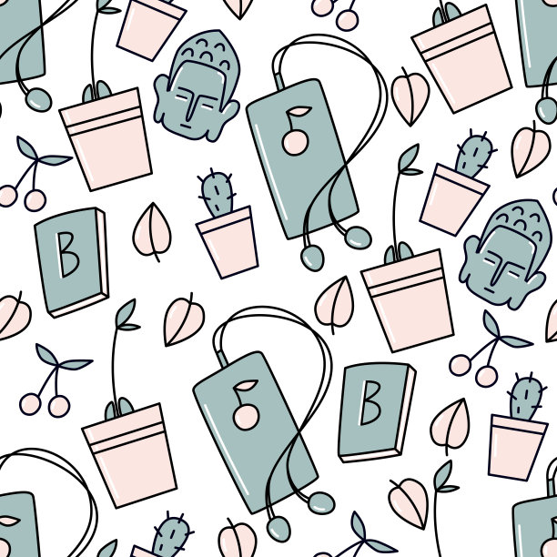 佛头，耳机里的音乐，书和室内的鲜花元素的舒适图片下载