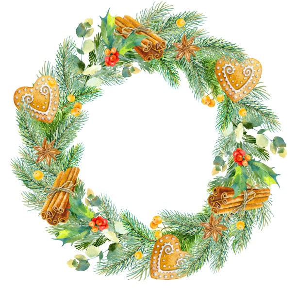 水彩圣诞帧。水彩圣诞花环与冷杉树枝和地方的文字图片下载