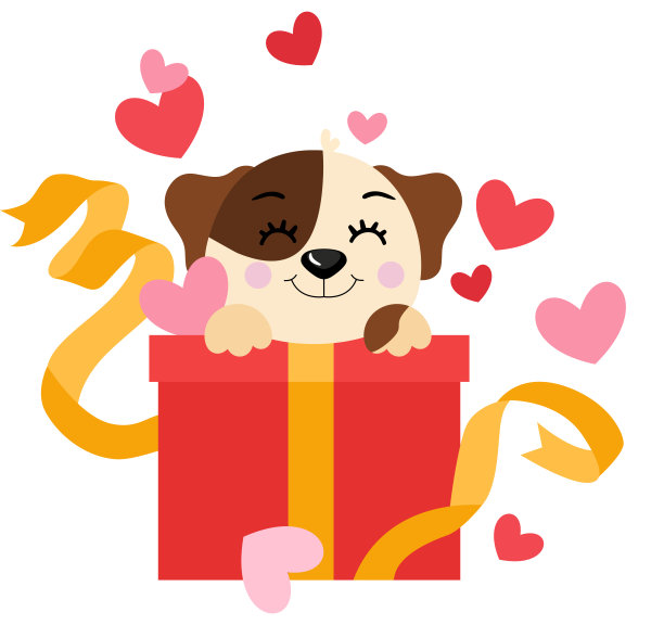 可爱的狗与礼物和心图片下载