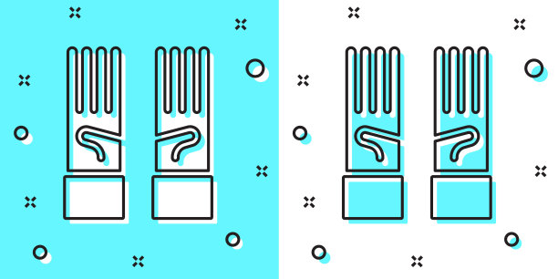 黑线医用橡胶手套图标隔离在绿色和白色背景上。保护橡胶手套。随机动态形状。向量图片下载