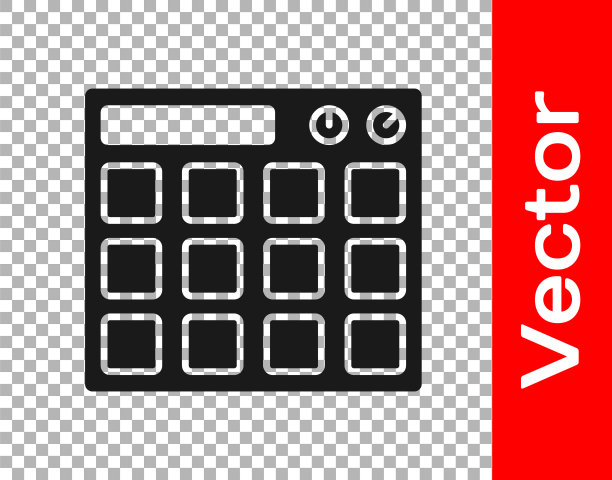 黑鼓机音乐制作人设备图标隔离在透明的背景。向量图片下载