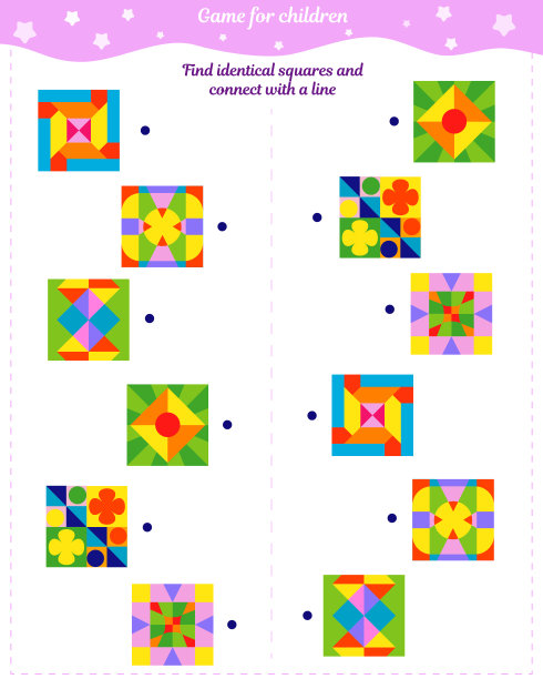 儿童逻辑游戏。找出相同的正方形，并用直线把它们连起来图片下载