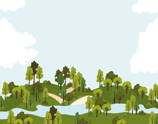 公园里有路、树和一条河图片下载