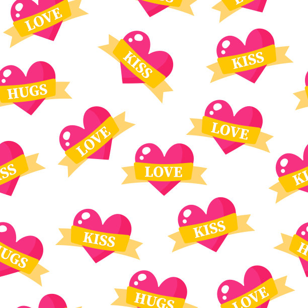 无缝的心形图案与丝带和碑文为婚礼或情人节。图片下载