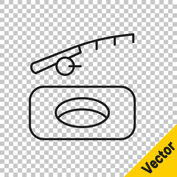 黑色线冬季钓鱼图标孤立在透明的背景。向量图片下载