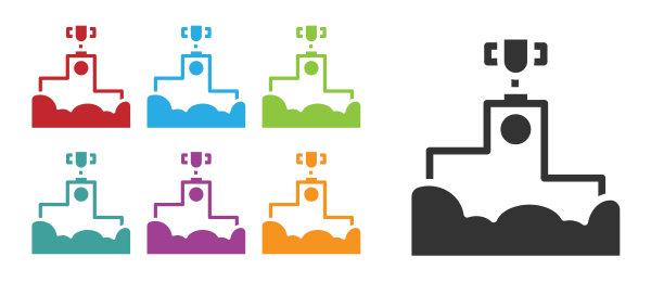 黑色奖项在体育冠军领奖台图标孤立在白色背景。设置图标丰富多彩。向量图片下载