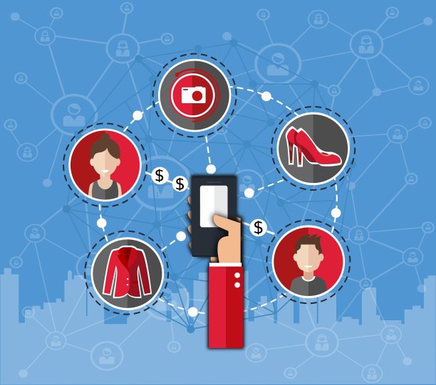 平面信息图形背景。在手机上进行网上购物。业务旗帜。图片下载