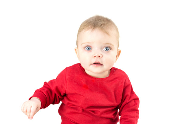 可爱的小女孩有着巨大的眼睛和长长的睫毛在白色的背景上图片下载