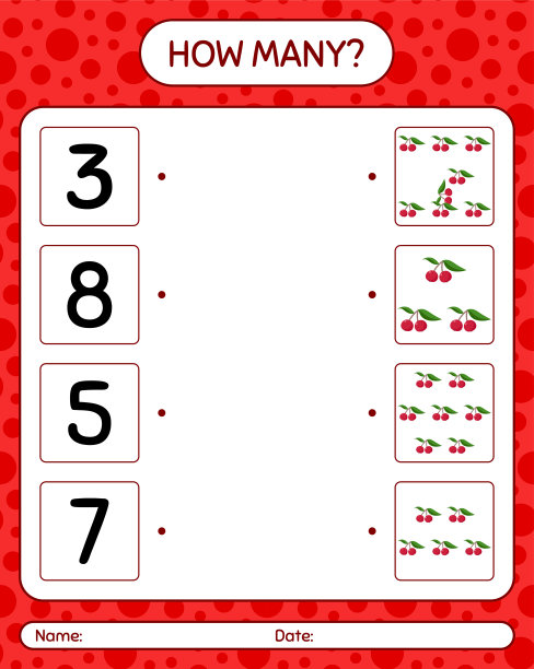 多少计数游戏与印度西梅。工作表学龄前儿童，儿童活动表，可打印的工作表图片下载