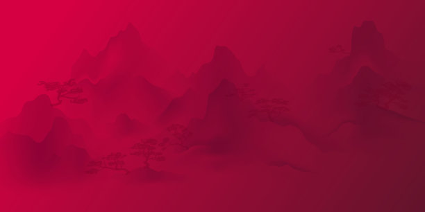 中国水墨画山水画春节快乐横幅卡片图片下载