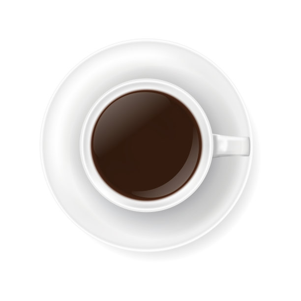 顶视图在盘子上的白色咖啡杯。热咖啡饮料杯-浓缩咖啡或美式咖啡的现实向量插图。咖啡馆菜单的3d咖啡因饮料元素图片下载