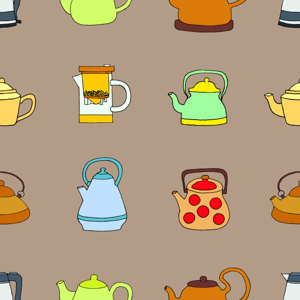 明亮无缝的茶壶插图。矢量图像。图片下载