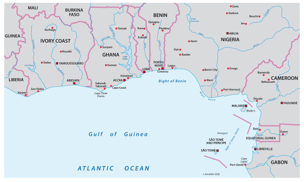 西非几内亚湾矢量地图图片下载