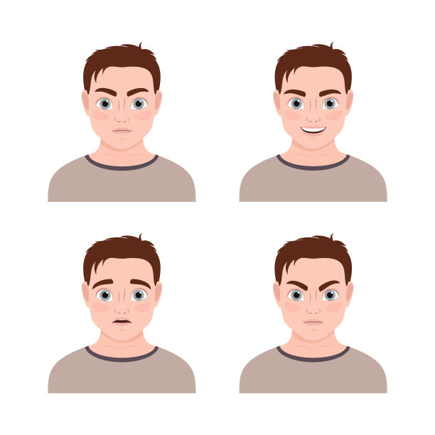 年轻人，收集化身。的情绪。矢量插图。图片下载