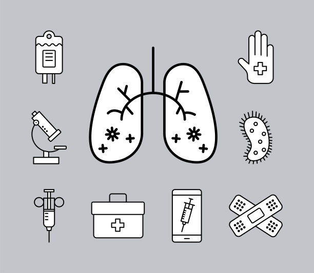 人肺内新型冠状病毒颗粒及医用icon线条样式图片下载