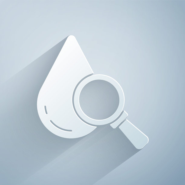 剪纸和放大镜图标孤立在灰色背景。纸艺术风格。向量图片下载