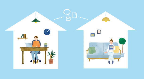 一个男人和一个女人呆在家里的插画。图片下载