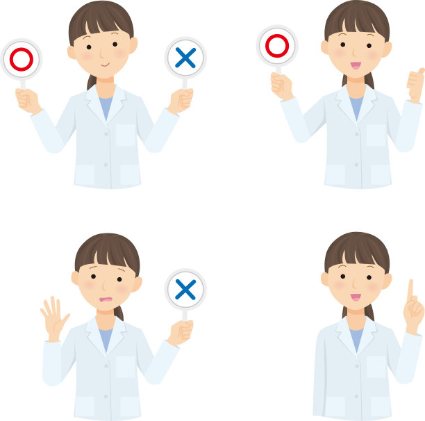 一个穿着实验服的女人，上半身拿着一个圆圈和十字标记图片下载