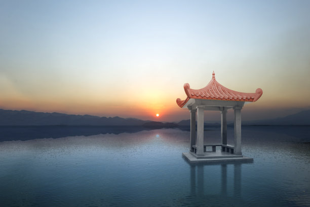 湖上中式凉亭建筑图片下载