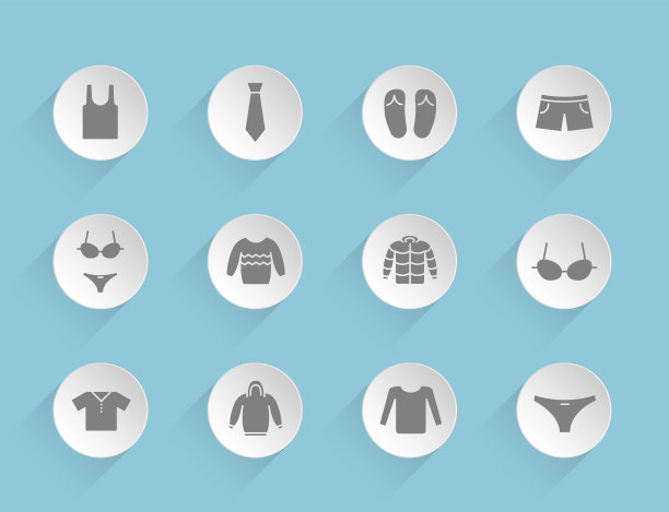 衣服矢量图标在圆形的蓬松的纸圈与透明的阴影在蓝色的背景。为网页、手机和用户界面设计提供矢量图标图片下载