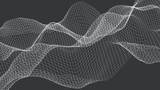 几何三维波浪网格抽象背景。黑白数字线在未来技术波浪。图片下载