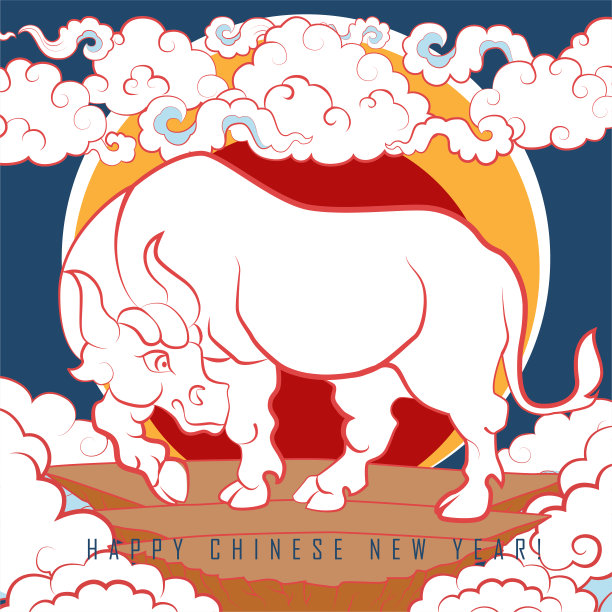 2021年中国新年。蓝色背景上的白公牛图片下载