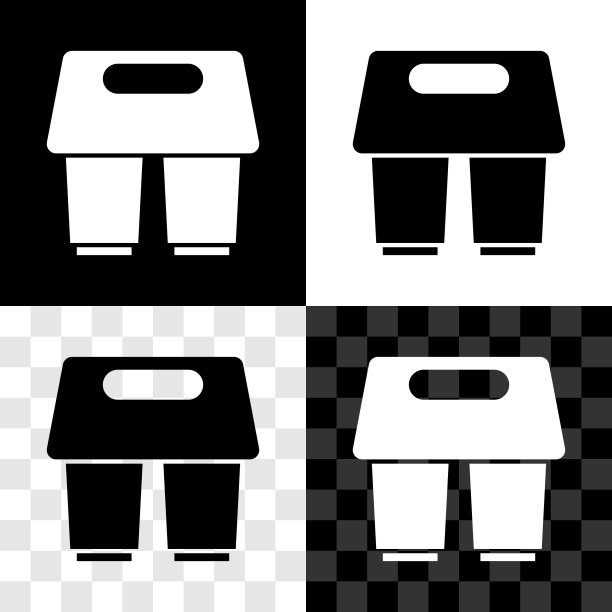 设置咖啡杯去图标孤立的黑色和白色，透明的背景。向量图片下载