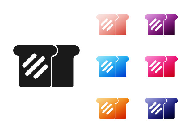 黑面包吐司三明治片烤面包丁图标孤立在白色背景。午餐，晚餐，早餐和点心。设置图标丰富多彩。向量图片下载